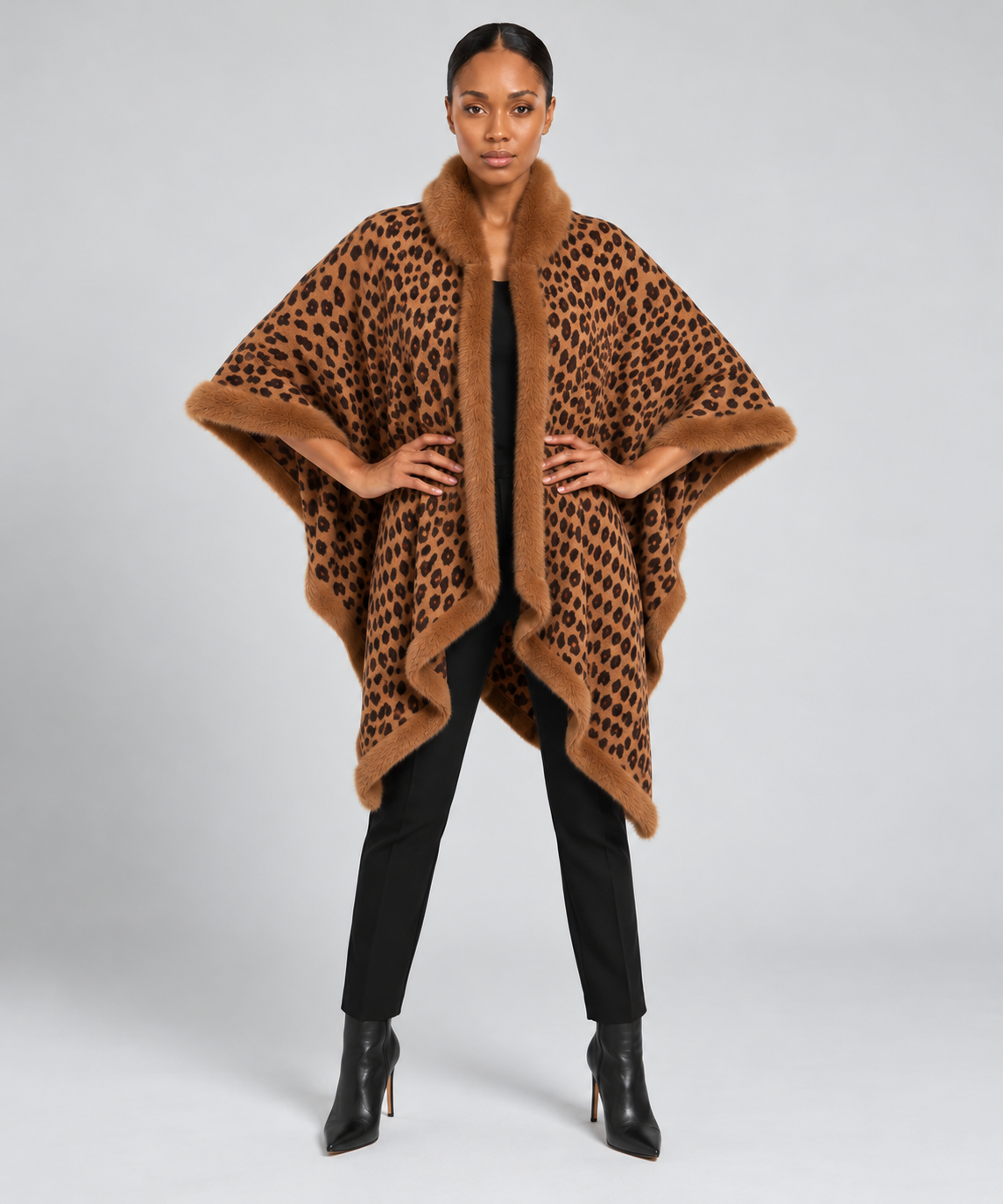 P335 Leopard Shawl Cape