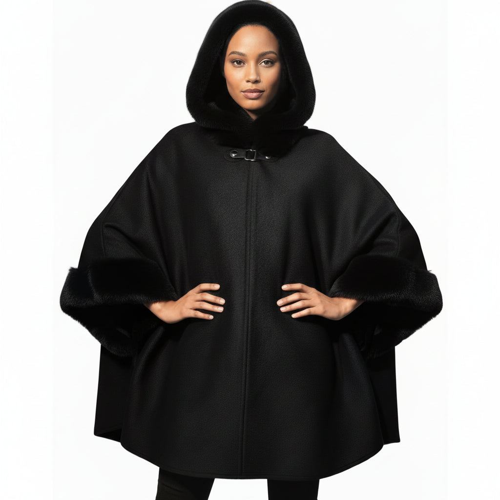 FS1334 Hooded Faux Fur Shawl